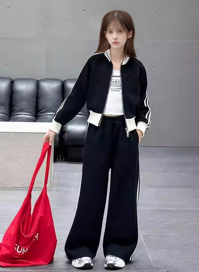 Take Two Girls Striped Zip Up Jacket And Wide Leg Pants Set - Image 2